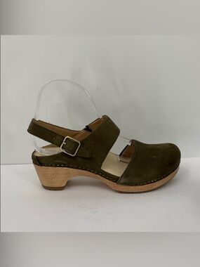 Dansko Lucia clog ivy green nubuck leather back strap platform comfort new 38 8